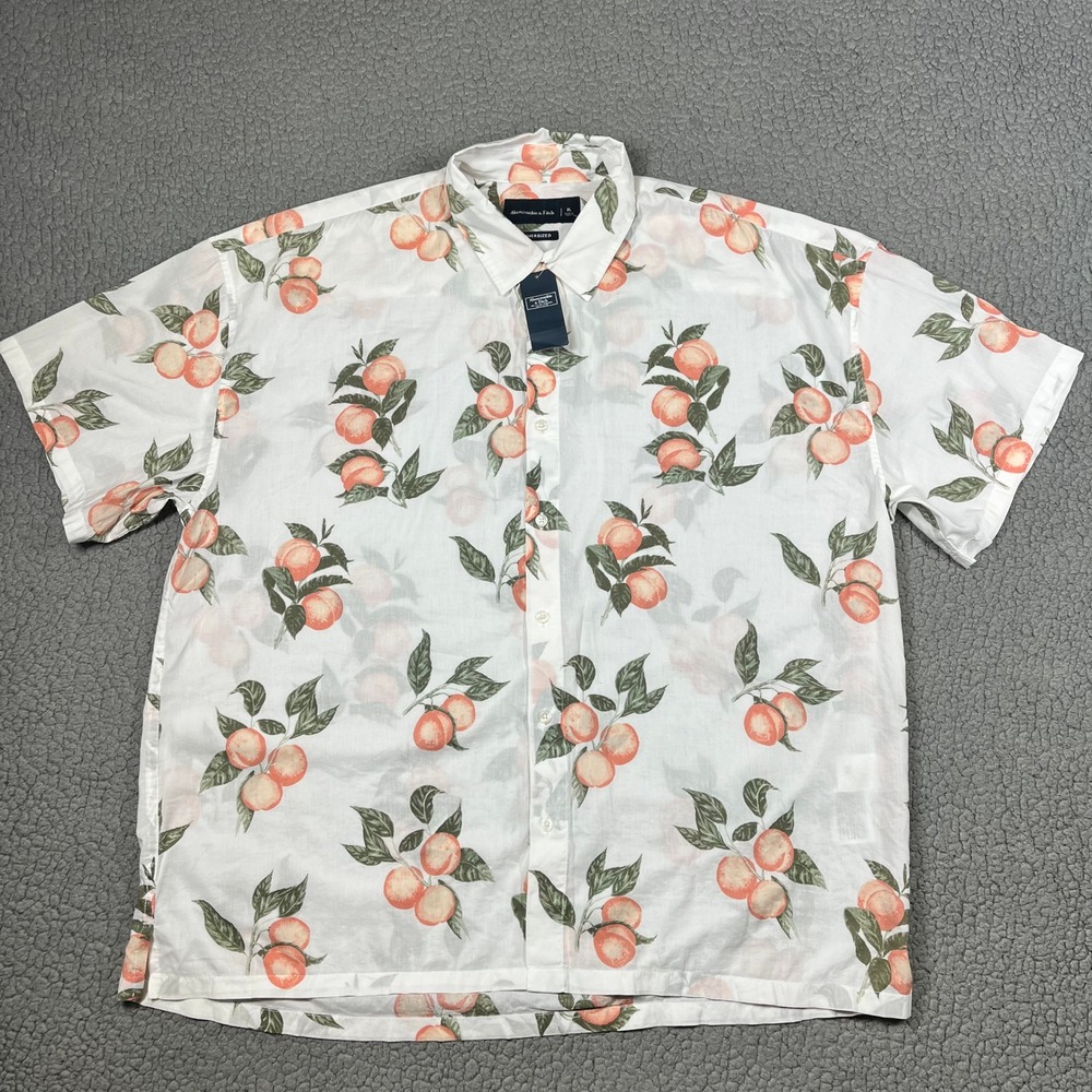 Abercrombie & Fitch Button Down Mens XL Oversized Peach Print White Summer Beach